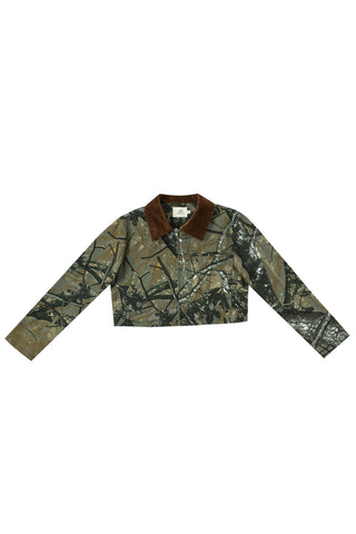 Canvas Construction Crop Jacket in Forest Camo