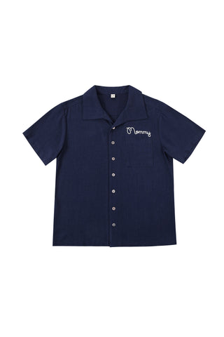 Unisex Mommy Bowling Shirt Navy Linen