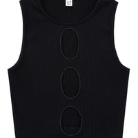 3 Hole Punch Tencel Rib Crop Tank BLACK