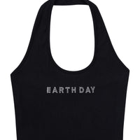 EARTH DAY Black Tencel Rib Halter Top