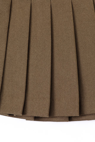 Brown Pleated Micro Mini Skirt