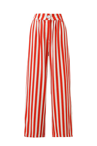 Straight Leg Trousers Thick Linen Red Stripe