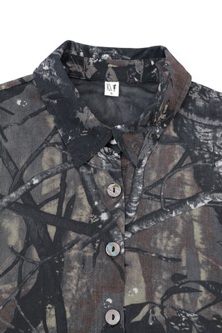 Forest Camo Mesh Long Sleeve Button Dress