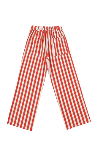 Straight Leg Trousers Thick Linen Red Stripe