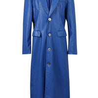 Unisex Blue Faux Leather Long Coat