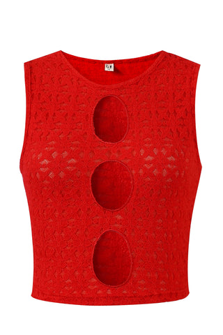 3 Hole Punch Red Diamond Lace Crop Tank