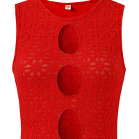 3 Hole Punch Red Lace Crop Tank