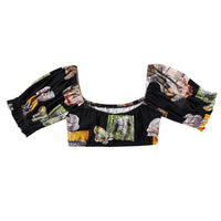 Wench Crop Top Linen Lizard Black