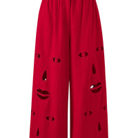 Face Cut Out Linen Wide Leg Trousers red