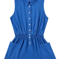 French Blue Linen Gym Class Romper