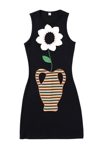 Flower Vase Black Tencel Dress