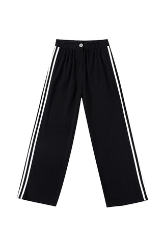 Straight Leg Trousers Thick Linen Sporty Black