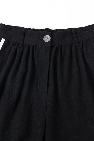 Straight Leg Trousers Thick Linen Sporty Black