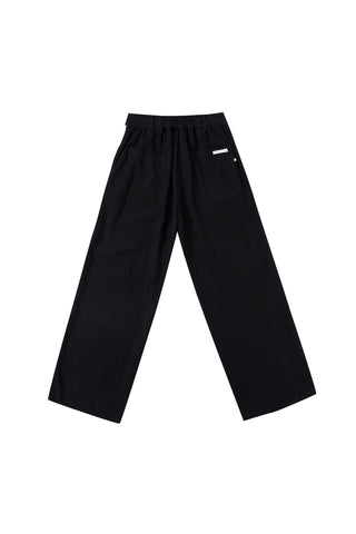 Straight Leg Trousers Thick Linen Sporty Black