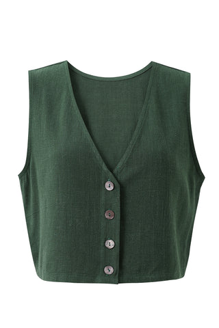 Forest Green Linen Vest and Pants Set