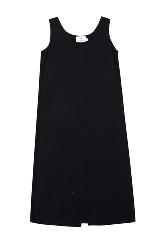 Big Pocket Soft Linen Shift Dress Black