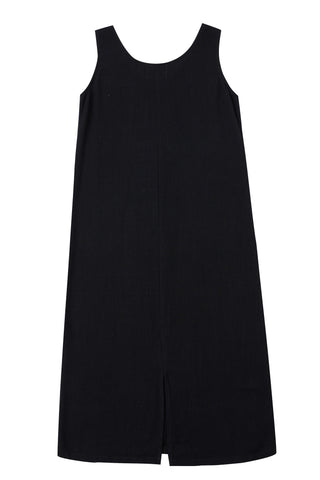 Big Pocket Soft Linen Shift Dress Black