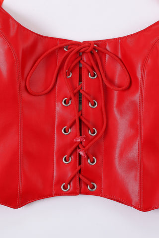 Lace Up Halter Top Plant Leather Red