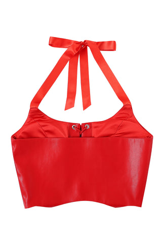 Lace Up Halter Top Plant Leather Red