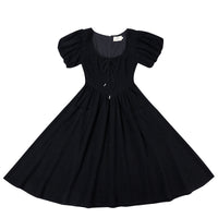 Puff Sleeve Farm Chores Dress Black