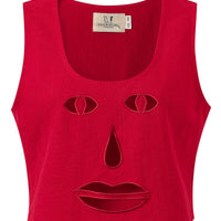Red Linen Face Cut Out Tank
