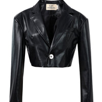 Plant Faux Leather Black Crop Blazer