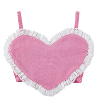 Pink heart Smocked Linen Crop Top