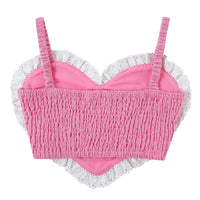 Pink heart Smocked Linen Crop Top
