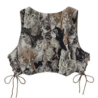 Cats Lace up Crop Corset Top
