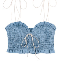 Smocked linen Crop Top Light Blue
