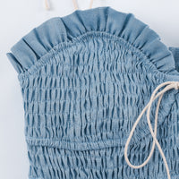 Smocked linen Crop Top Light Blue