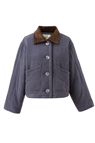 Cord Collar Charcoal Linen Barn Jacket