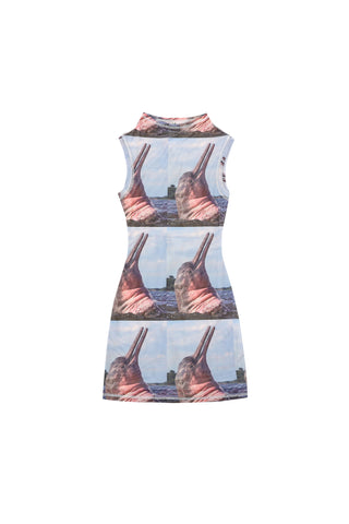 Amazon Pink River Dolphin Mesh Funnel Neck Mini Dress