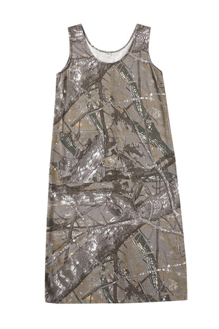 Big Pocket Soft Linen Shift Dress Forest Camo