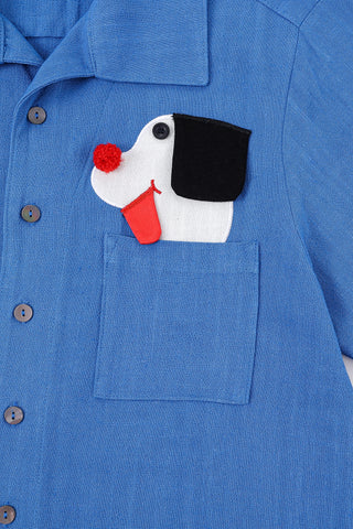 Unisex Pocket Puppy Linen Button Up