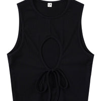 Hole-y Tencel Rib Crop Tank Black
