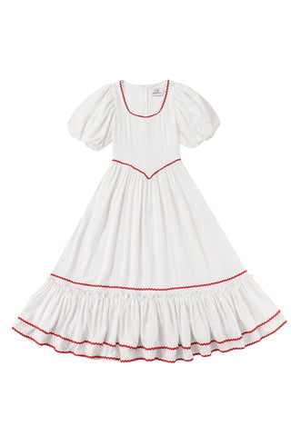 Ric Rac Folk Dress Soft Linen White
