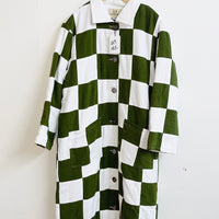 #9 M/L Scrap Chessboard Quilted Coat Moss/White