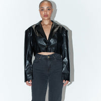 Plant Faux Leather Black Crop Blazer
