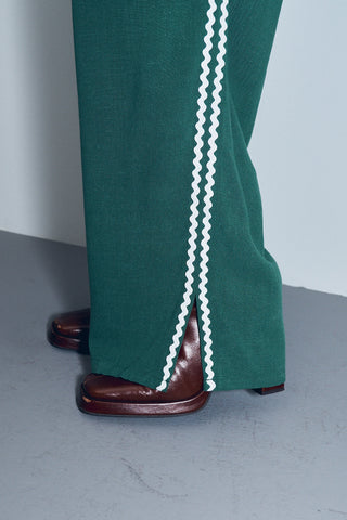 Lazy Pants Soft Linen Ric Rac Sporty Green/White