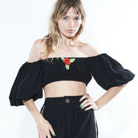 Black Linen Romance Blouse