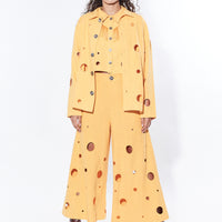 Swiss Cheese Linen Wide Leg Trousers