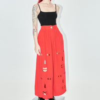 Face Cut Out Linen Wide Leg Trousers red