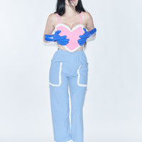 Pink heart Smocked Linen Crop Top