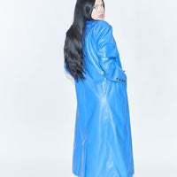Unisex Blue Faux Leather Long Coat