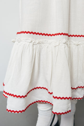 Ric Rac Folk Dress Soft Linen White