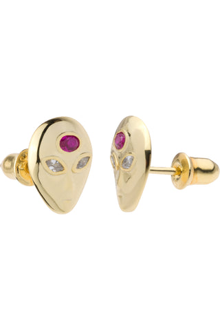 14K gold Filled Third Eye Alien Ruby Stud Earrings