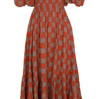 Checkers Chess Puff Sleeve Gown