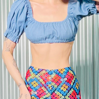 Wench Crop Top Light Blue Linen