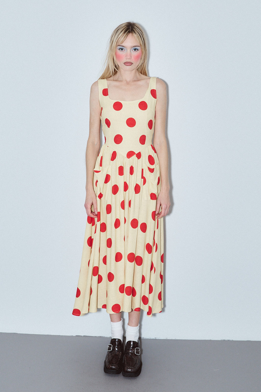 Tradwife Soft Linen Dress Red/Yellow Polka Dot M / Red/Yellow Polka Dot